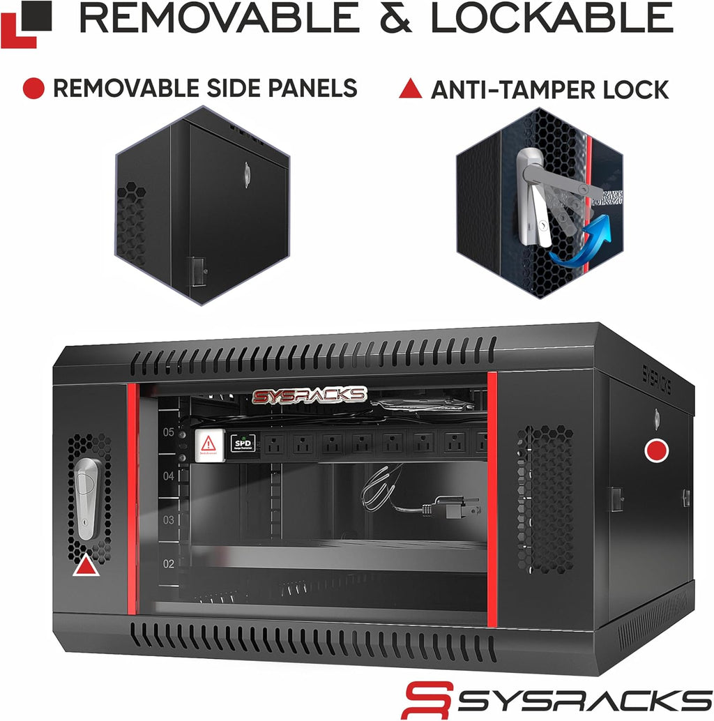 6U Wall Mount Server Rack Cabinet 24' Deep, 19' Network & AV Enclosure for Home Lab with Fan, PDU, 1 Shelf, Locking Glass Door