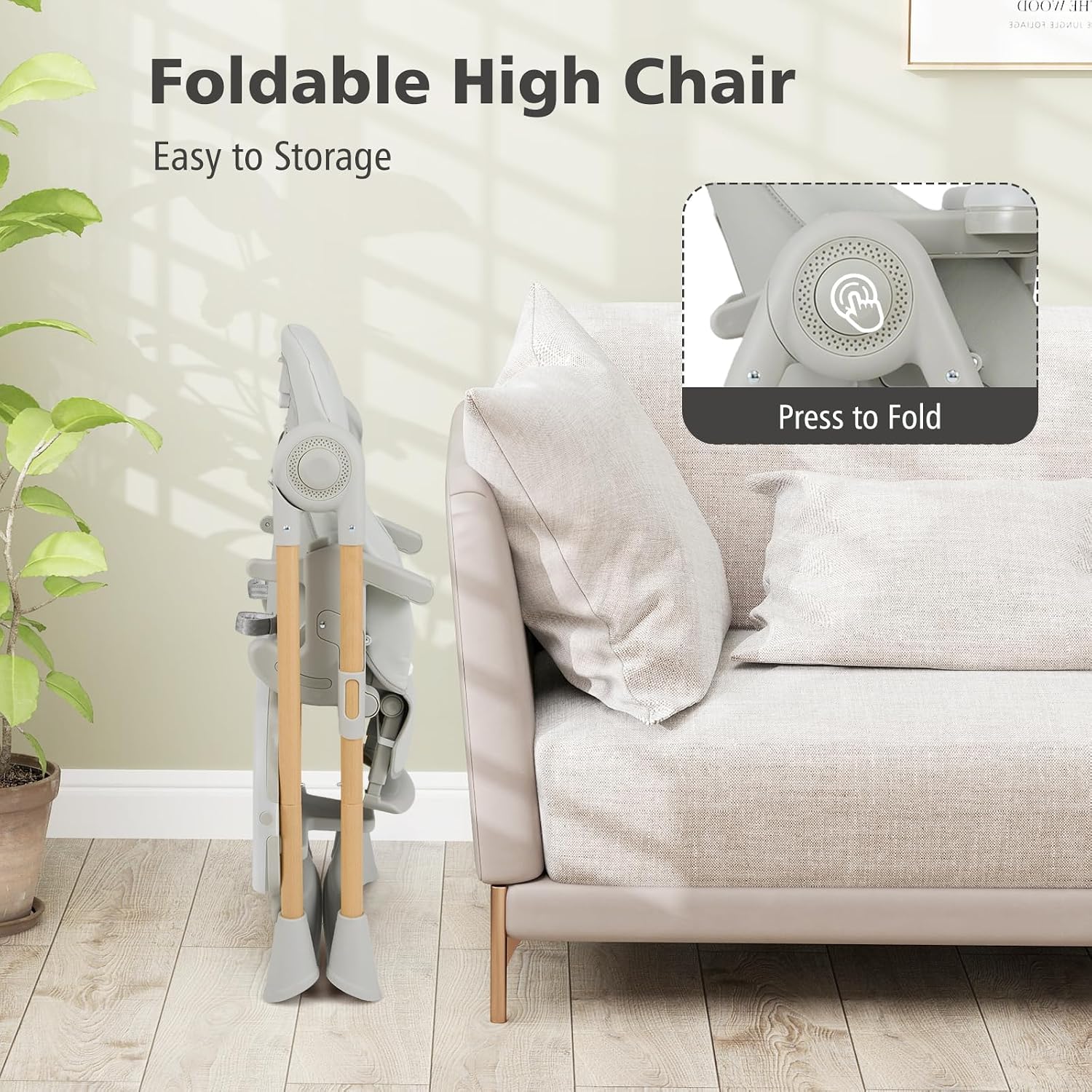 INFANS Baby High Chair, High Chairs for Babies & Toddlers with Adjustable Height Backrest Footrest Removable Tray, Easy to Clean PU Seat Convertible Quick Folding Portable Highchair