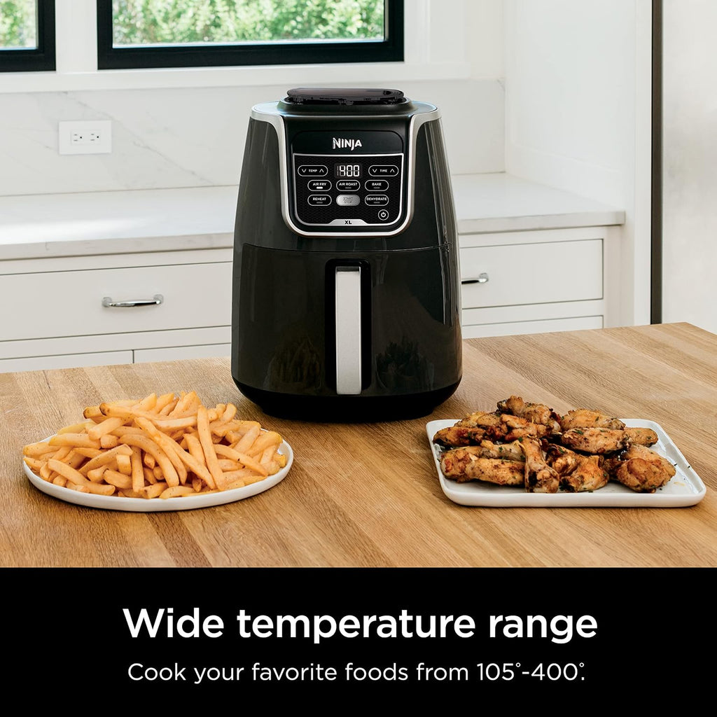 Ninja XL Air Fryer | 5.5 QT Capacity fits 3lbs of Wings | 5-in-1 Air Fry, Roast, Bake, Reheat & Dehydrate | 400°F Max Temp | 1750 Watts | With Dishwasher Safe Parts & Recipe Guide | Grey | AF150AMZ