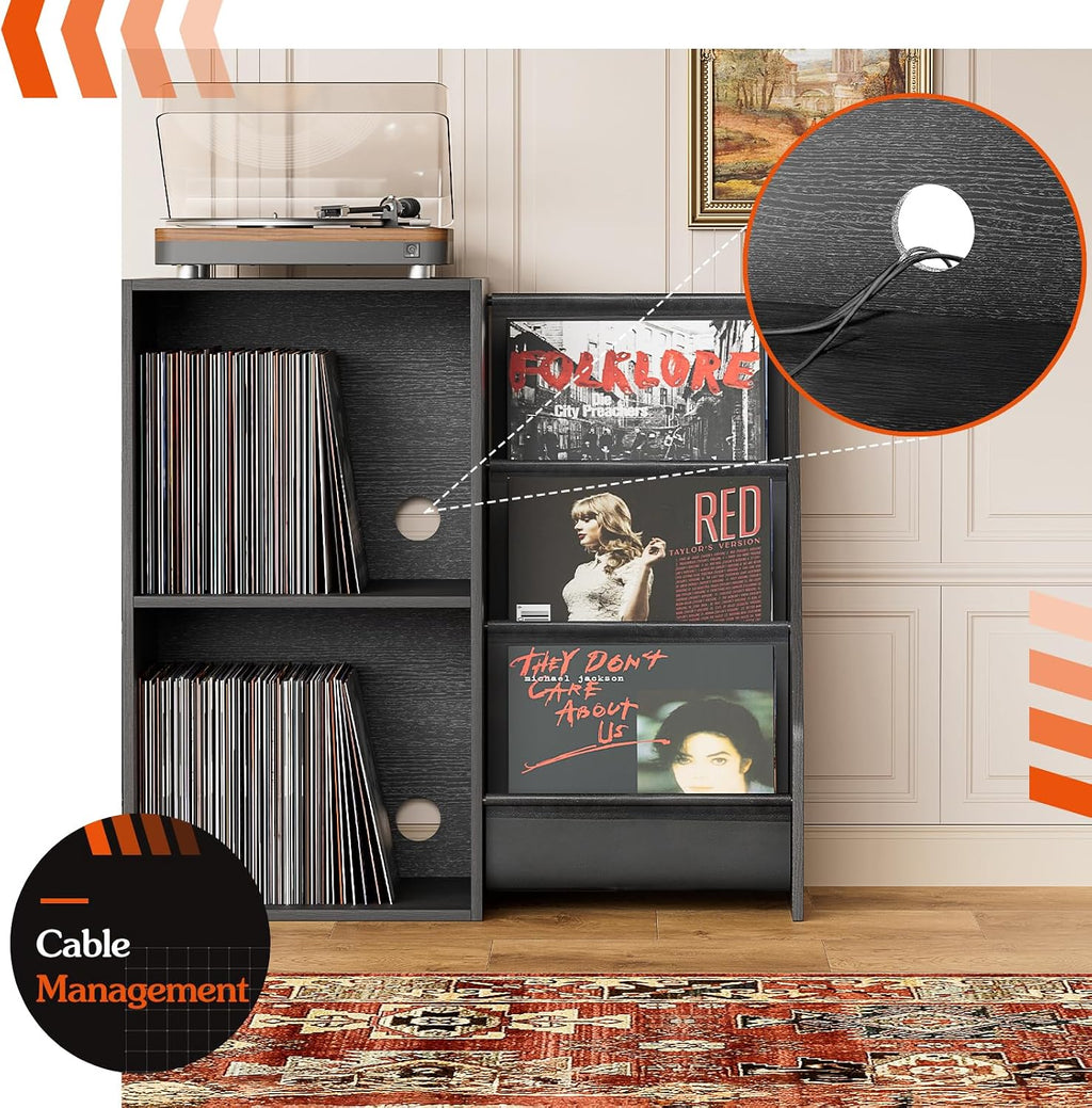 Record Player Stand, Turntable Stand with Vinyl Record Storage 300 Albums, Record Player Table with Record Holder Vinyl Display Shelf Organizer Rack, Record Player Cabinet for LP Media Stereo Audio AV