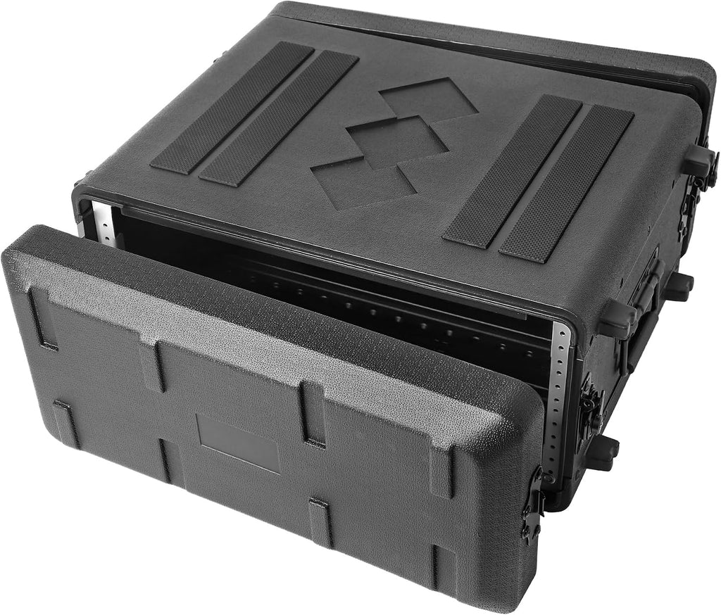 Diandian 4U Rack Case Shallow 16' Depth, 19' Rackmount Flight Case, Watertight Dust-Proof, Shock Mount for Amplifier, Pro Audio, DJ Mixer, Effects with Microphone Compartments