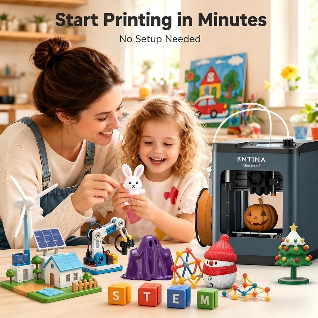 Entina Tina2 Plus Smart 3D Printers with 250MM/S Fast Printing, Fully Assembled, 3D Printer for Kids and Beginners with WiFi High Precision 3D Printing, Auto Leveling Mini 3D Printer with PEI Platform