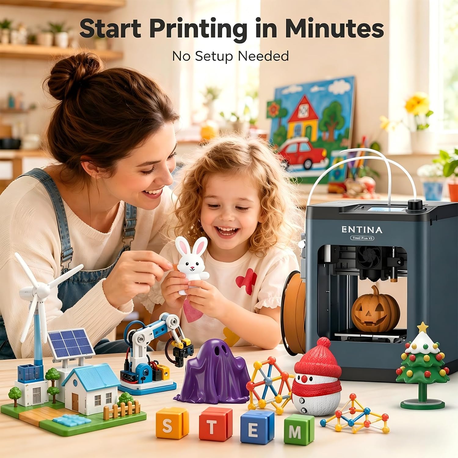 Entina Tina2 Plus Smart 3D Printers with 250MM/S Fast Printing, Fully Assembled, 3D Printer for Kids and Beginners with WiFi High Precision 3D Printing, Auto Leveling Mini 3D Printer with PEI Platform