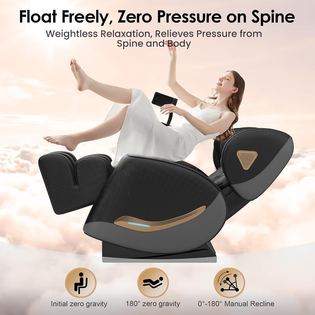 Luxury 3D Zero Gravity Full-Body Shiatsu Massage Chair with 10-Node Rollers,20 Airbags,Waist & Leg Heating, Bluetooth Audio, and Extendable Footrest - Home Relaxation Recliner (Carbon Black)