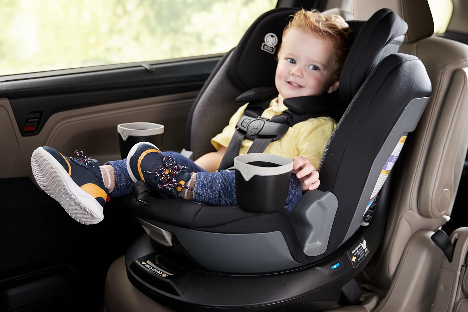 Safety 1st Turn and Go 360 ST Rotating All-in-One Convertible Car Seat, SafetySwivel Technology, SecureTech Installation, 3-in-1 Rear-Facing, Forward-Facing, Booster, 5-100 lbs, Dark Triad