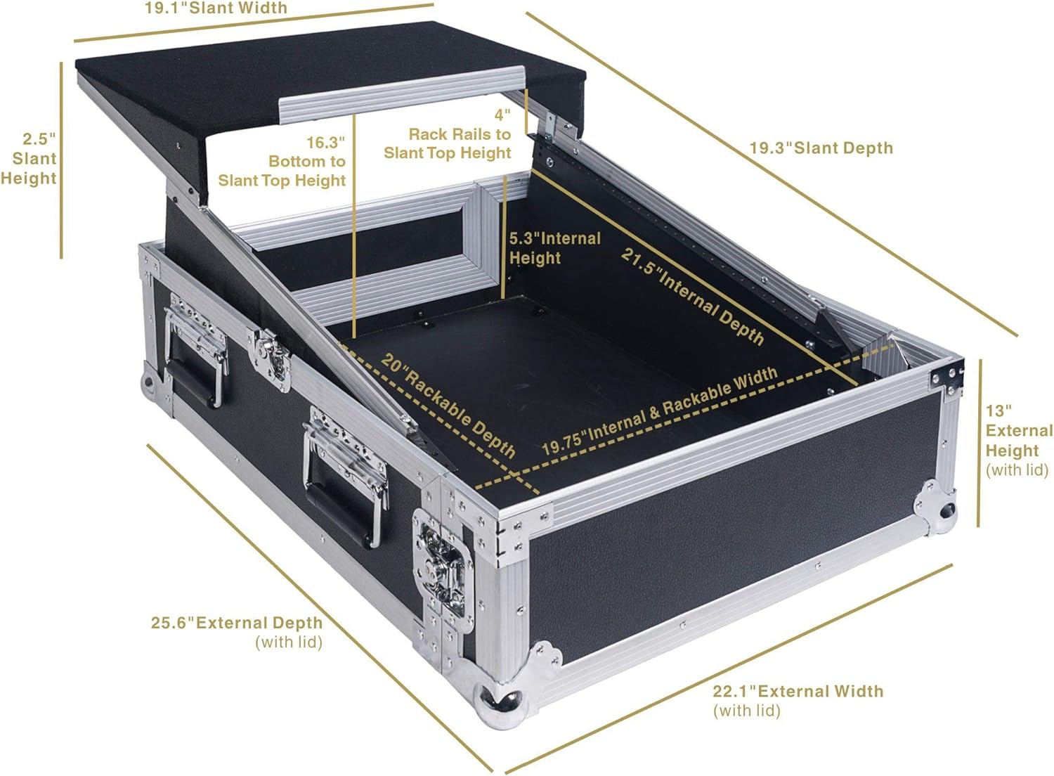 Sound Town 2U Glide Style Rack Case with 11U Slant Mixer Top, 20.7' Rackable Depth and Laptop Platform - Pro Tour Grade (STMR-2ULT)
