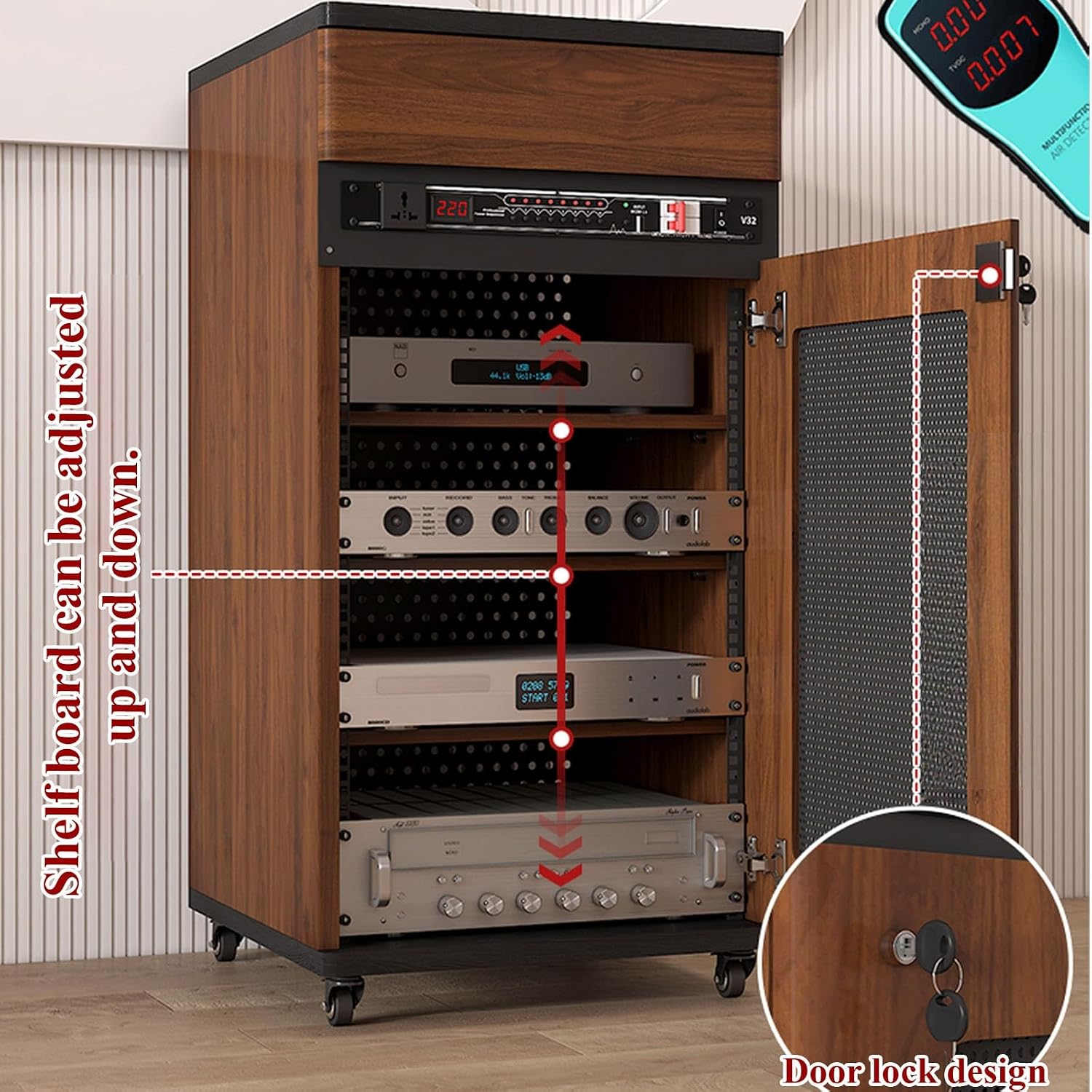 Heavy Duty 12U Audio Rack On Wheels - Professional Studio & Home Theater Equipment Cabinet for Amplifier, KTV, AV Receiver Rack(Black,2 Tier)
