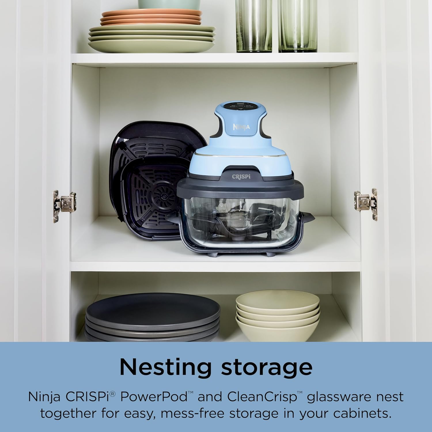 Ninja Crispi 4-in-1 Glass Air Fryer | 450°F | Non-Toxic | 4QT & 6-Cup Glass Containers w/Lids | Microwave, Freezer, Dishwasher Safe | Max Crisp, Air Fry, Bake, Recrisp | Periwinkle | FN101PL