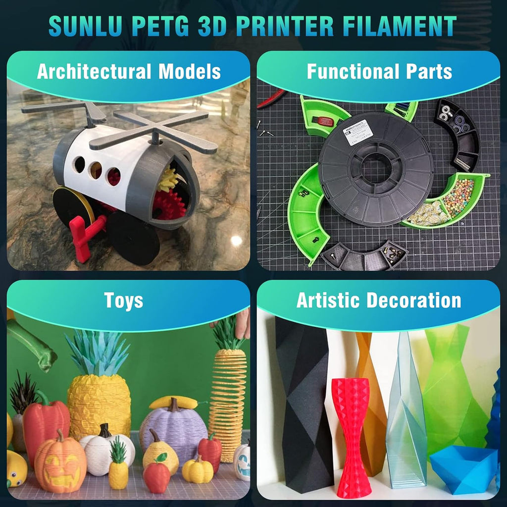 SUNLU PETG Filament Bundle, 12KG PETG 3D Printer Filament 1.75mm, 1KG Spool, 12 Pack, Black+White+Grey+Red+Klein Blue+Green+Vivid Yellow+Sunny Orange+Lavender Purple+Pink+Olive Green+Coffee Brown