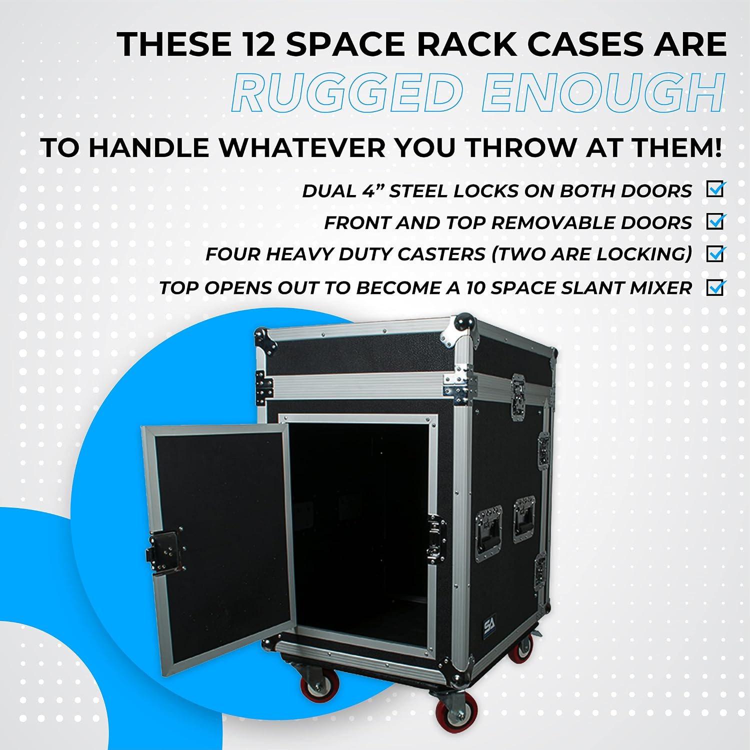 Seismic Audio Speakers 12 Space Rack Case with Slant Mixer Top and Casters, PA/DJ Pro Audio Road Case