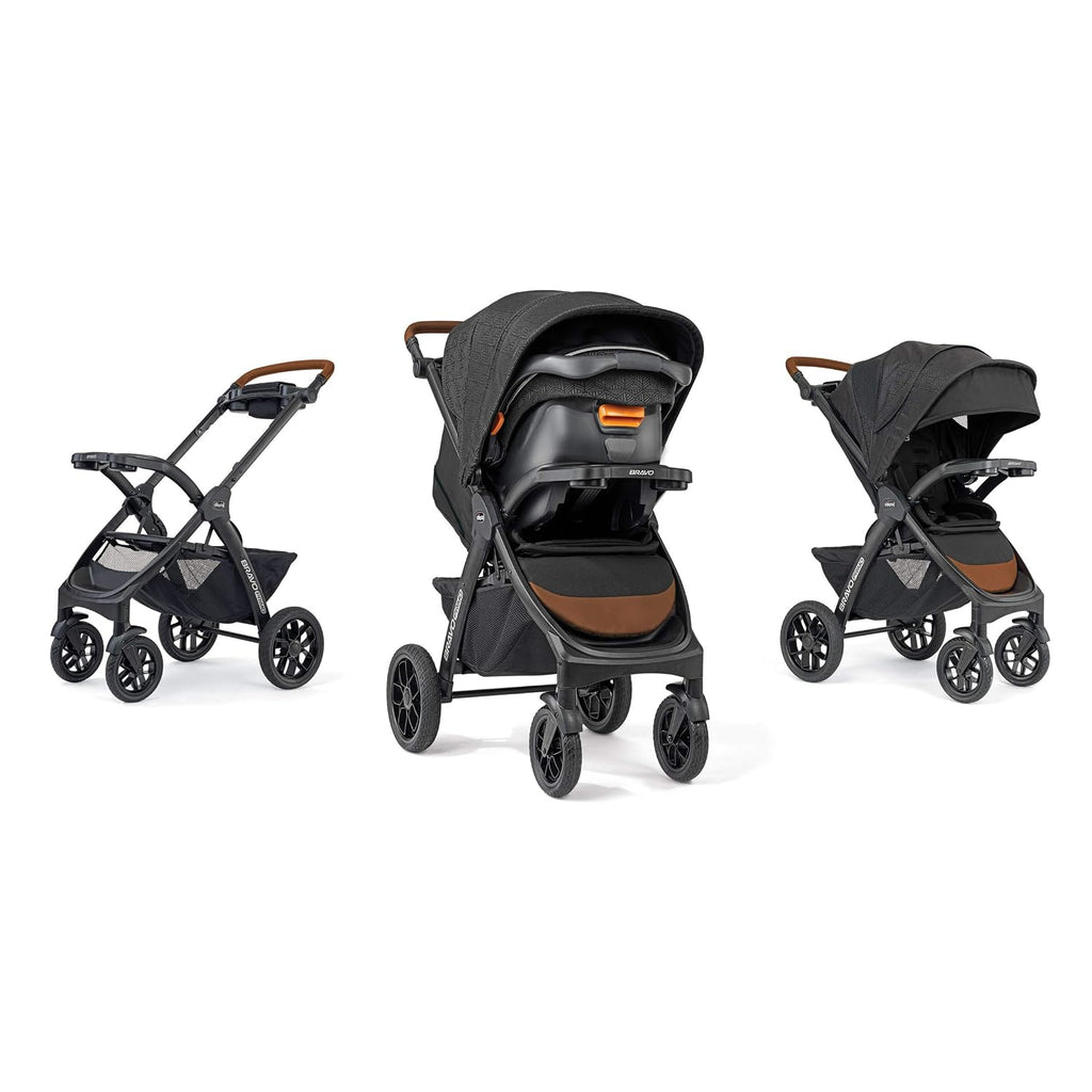 Chicco Bravo Primo 3-in-1 Trio Travel System, Bravo Primo Quick-Fold Stroller with KeyFit 35 Zip Infant Car Seat and Base, Springhill/Black