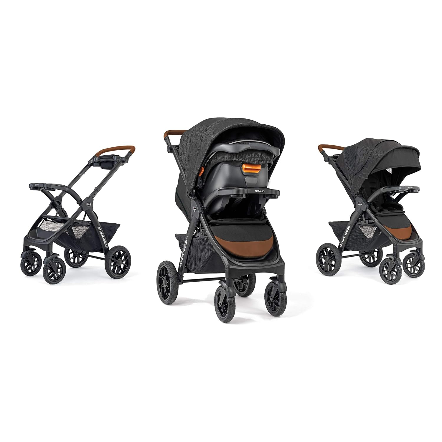Chicco Bravo Primo 3-in-1 Trio Travel System, Bravo Primo Quick-Fold Stroller with KeyFit 35 Zip Infant Car Seat and Base, Springhill/Black