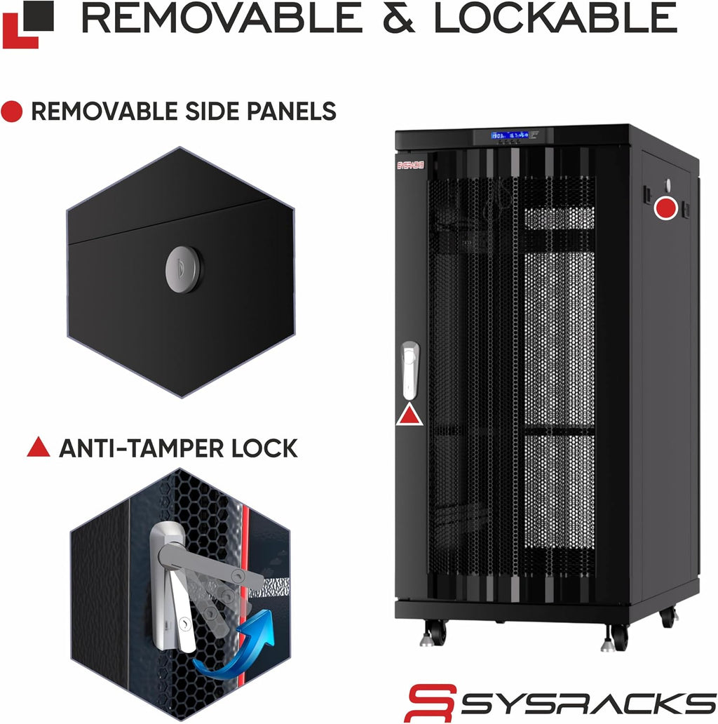 Sysracks 18U Server Rack Cabinet, 39' Deep 19' Floor Standing Enclosed Network Rack for Home Lab, NAS, UPS & AV Gear, Vented Doors, 4 Fans, PDU, Shelf, 1600 lb Capacity