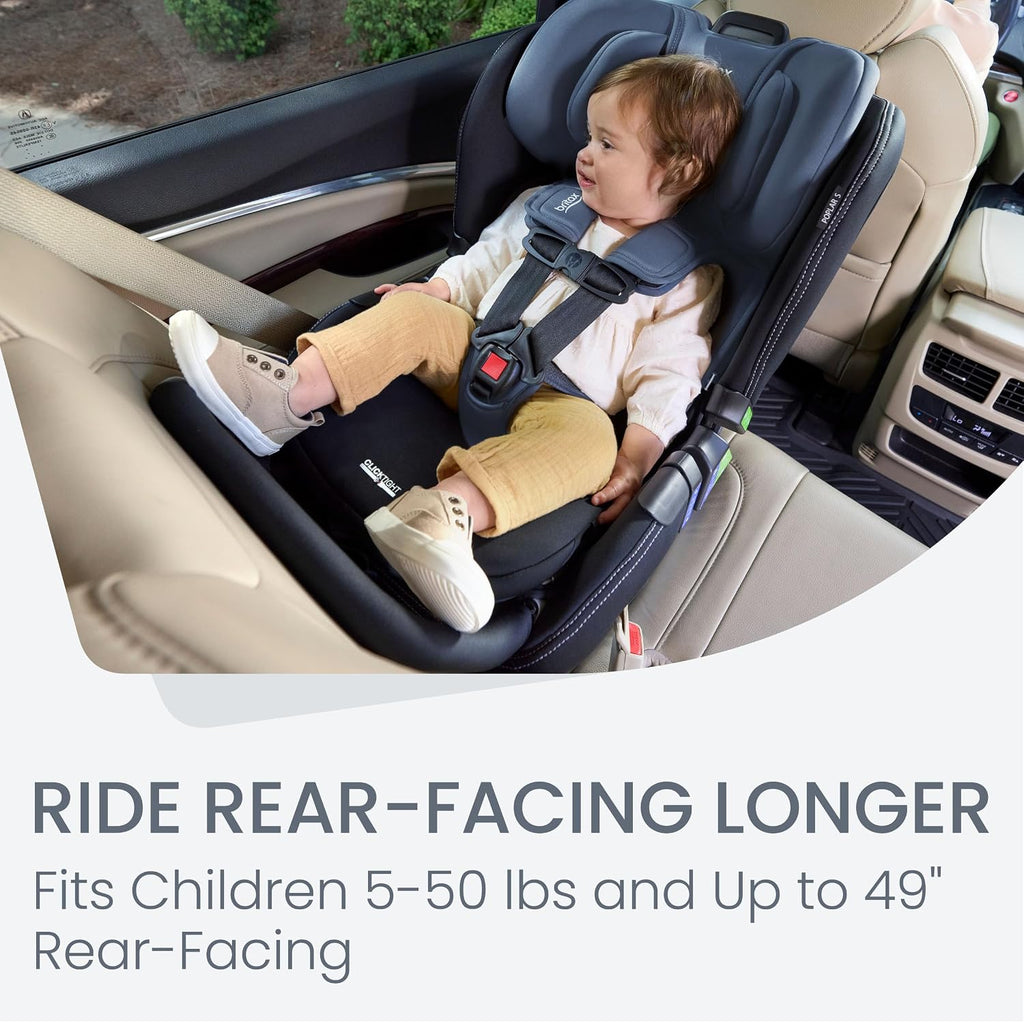 Britax Poplar S Convertible Car Seat, 2-in-1 Car Seat Extended Rear Facing, 17' Slim Car Seat Design with Fast & Easy ClickTight Installation, Anti-Rebound Bar & SafeWash Fabrics — Arctic Onyx