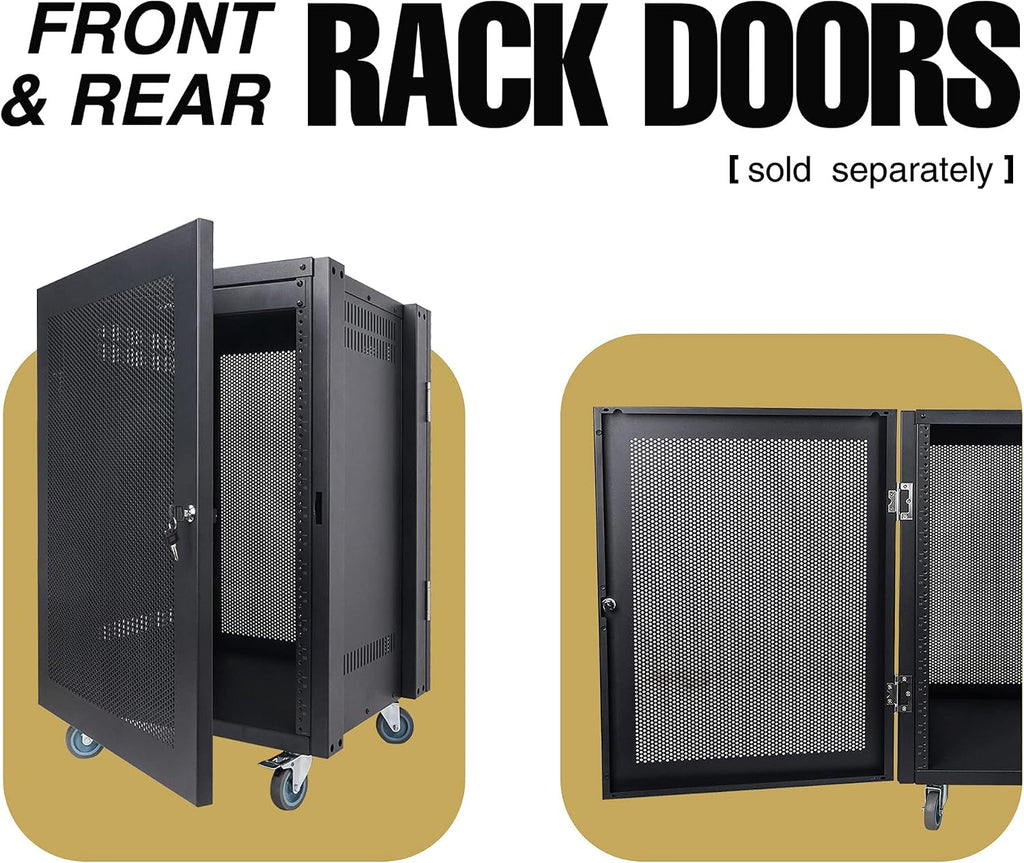 Sound Town 16U Universal Steel Rack, w/ 3' Locking Casters, Vented Side Panels for Audio Video, Server and Network Equipment (STRK-M16U)