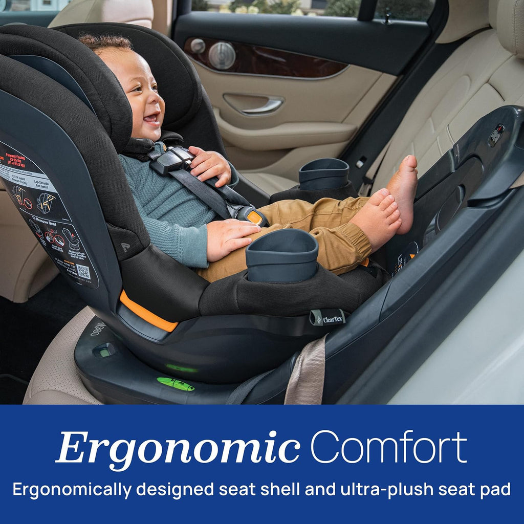Chicco Fit360 ClearTex Rotating Convertible Car Seat with 360 Degree Rotation for Rear-Facing and Forward-Facing, LeverLock Self-Tensioning Lock System, Obsidian/Black
