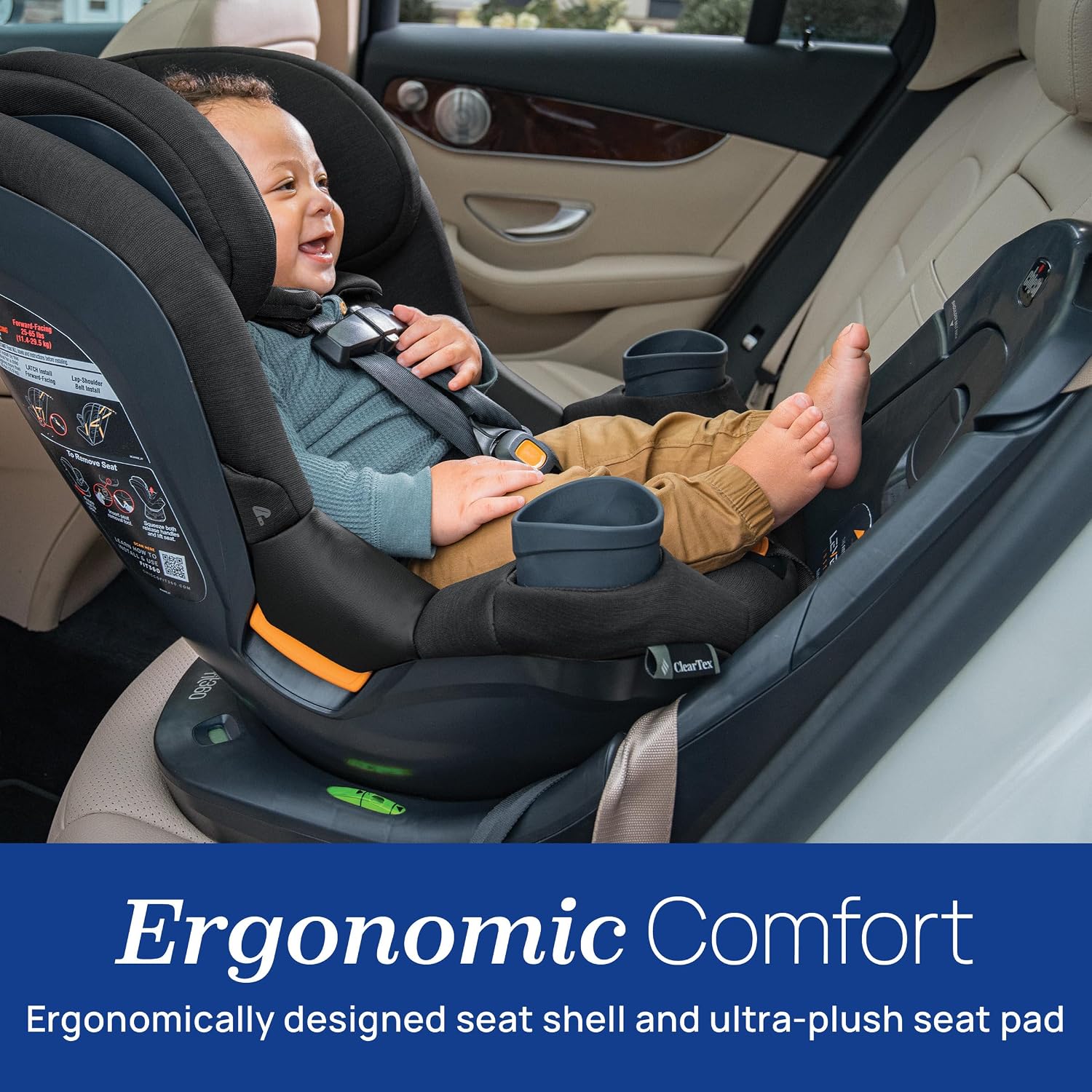Chicco Fit360 ClearTex Rotating Convertible Car Seat with 360 Degree Rotation for Rear-Facing and Forward-Facing, LeverLock Self-Tensioning Lock System, Obsidian/Black