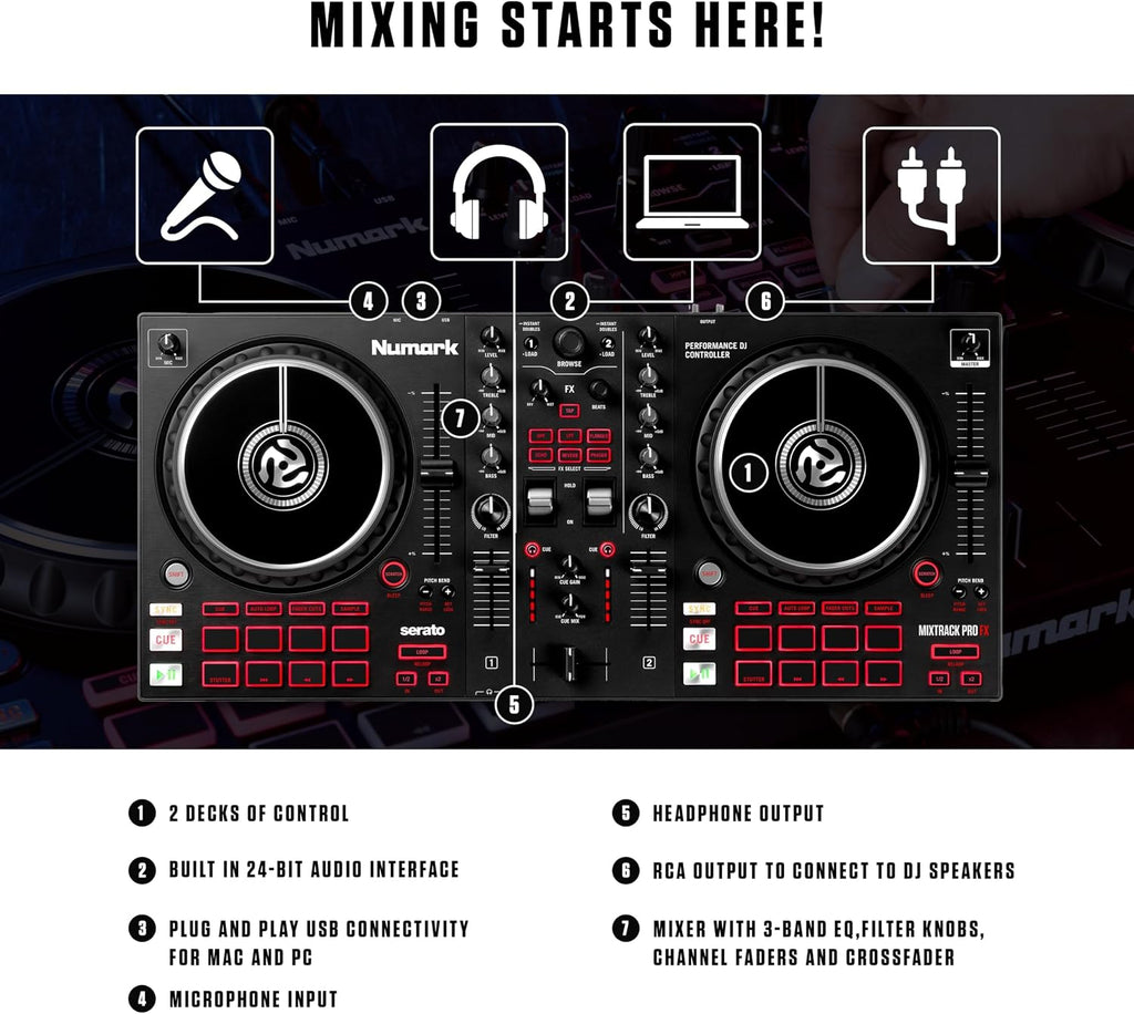 Numark Mixtrack Pro FX Serato DJ Controller with 2 Decks, Mixer, Effects Paddles and Audio Interface