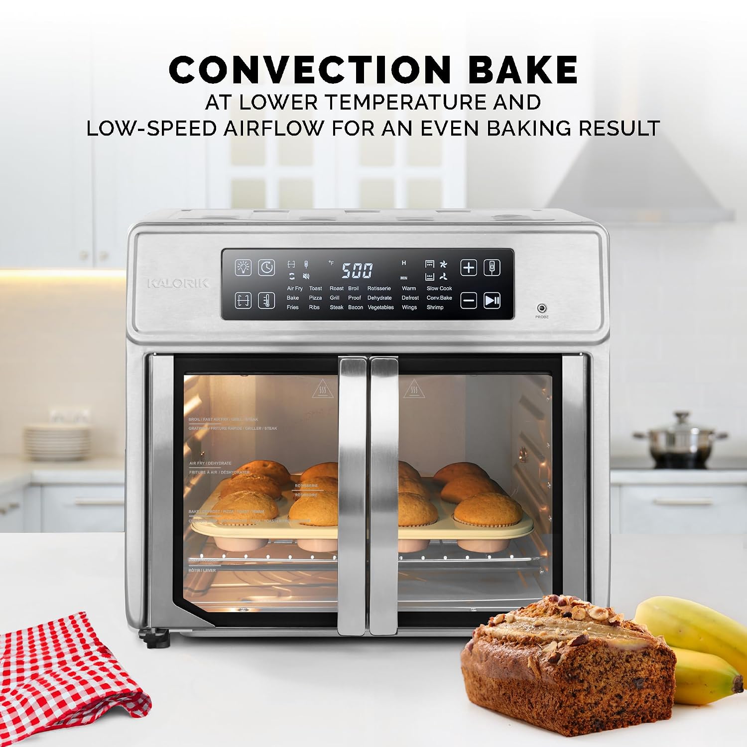 Kalorik Air Fryer Oven MAXX Advance Series 26-Quart with Digital Controls Easy-View Door and 21 Smart Cooking Presets, Includes Cooking Accessories with XXL Air Fry Basket, 1700-Watts, Stainless Steel