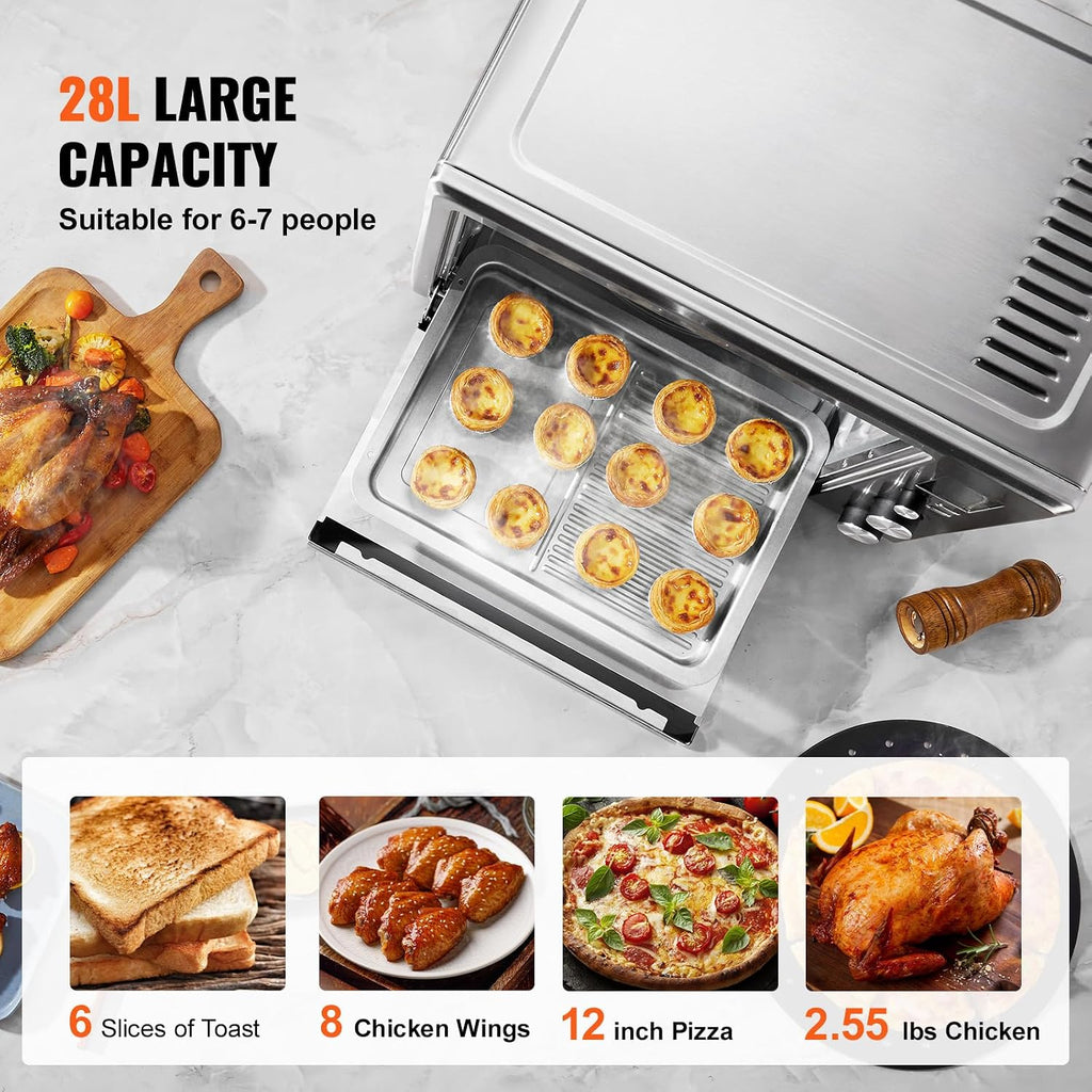 VEVOR Air Fryer Toaster Oven, 28L/29.6Qt Large Capacity 13 in 1 Functional Convection Oven, 1800W 2-Tier Toaster Ovens Countertop Combo with Wire Racks, Pizza Pan, Gloves, Home and Commercial Use