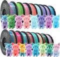 16 Pack Silk Rainbow PLA 3D Printer Filament Bundle, 16 Rolls,Dimensional Accuracy +/- 0.02 mm, 1kg (2.2lbs), 1.75 mm, Rainbow Candy,Blue Green,Red White,Blue White,Green, 16 Mix Rainbow Colors