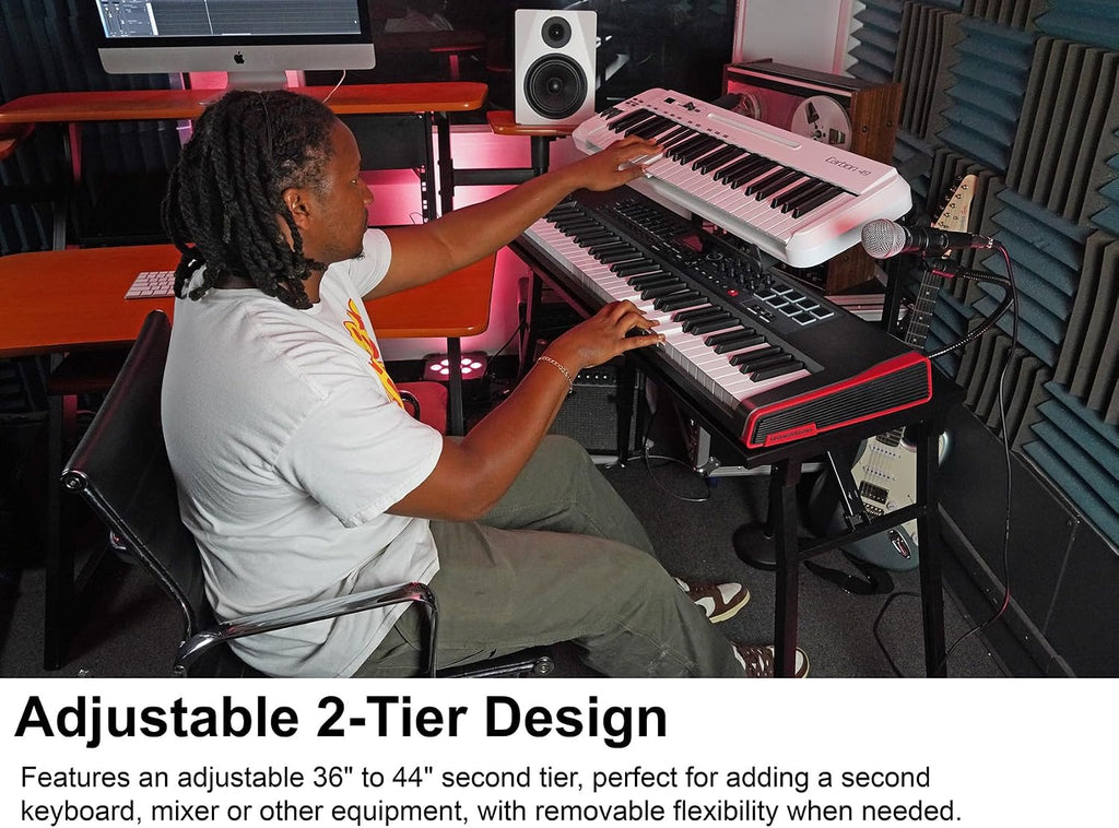 Rockville PKS44 2-Tier Keyboard/DJ Stand, Tabletop, Mic Stand, Detachable Second Tier, Foldable, Steel, Carry Bag, Perfect for DJs, Studios, Live Gigs