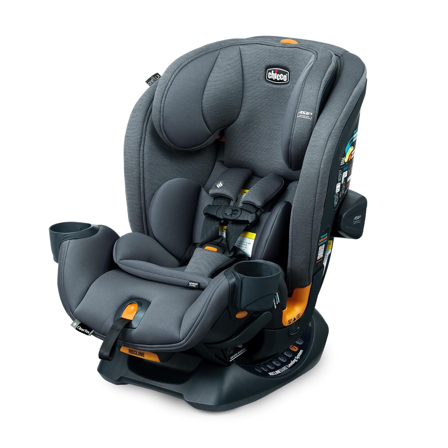 Chicco OneFit LX ClearTex All-in-One Car Seat with LeverLock Installation, Slim Design, Convertible Car Seat, Seat for Infants and Children 5-100 lbs, Smoke/Grey