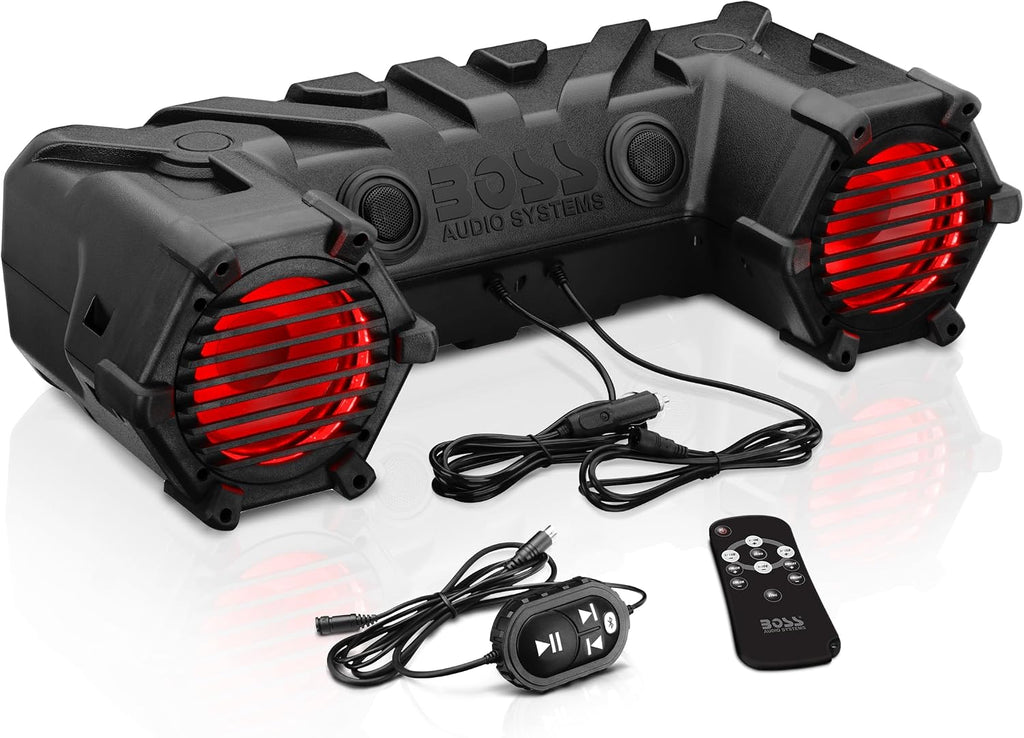 BOSS Audio Systems ATV30BRGB ATV Speaker System - 6.5 Inch Speakers, 1 Inch Tweeters, Built-in Amplifier, Bluetooth, Multi-Color Illumination