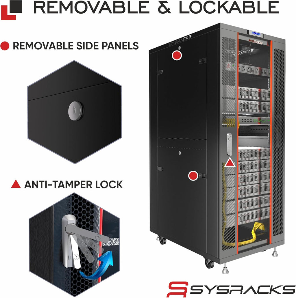 27U Home Server Rack Cabinet – 19' Floor Standing Network Rack, 32' Deep Homelab Rack with Locking Glass Door, Cooling Fans, PDU & Shelf for NAS, Router, Switch and AV Equipment