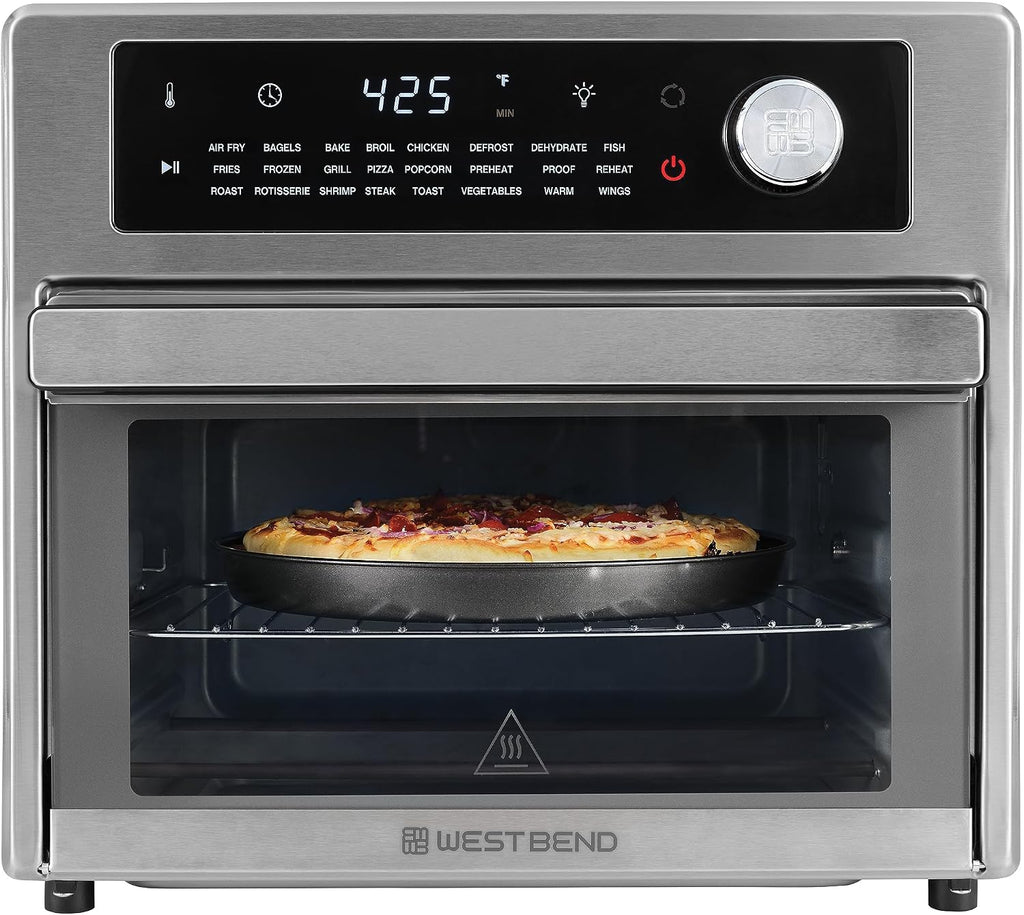 West Bend XL Air Fryer Oven 26-Quart with Digital Controls Easy-View Door and 24 Cooking Presets, Includes Nine Accessories, 1700-Watts, Metallic