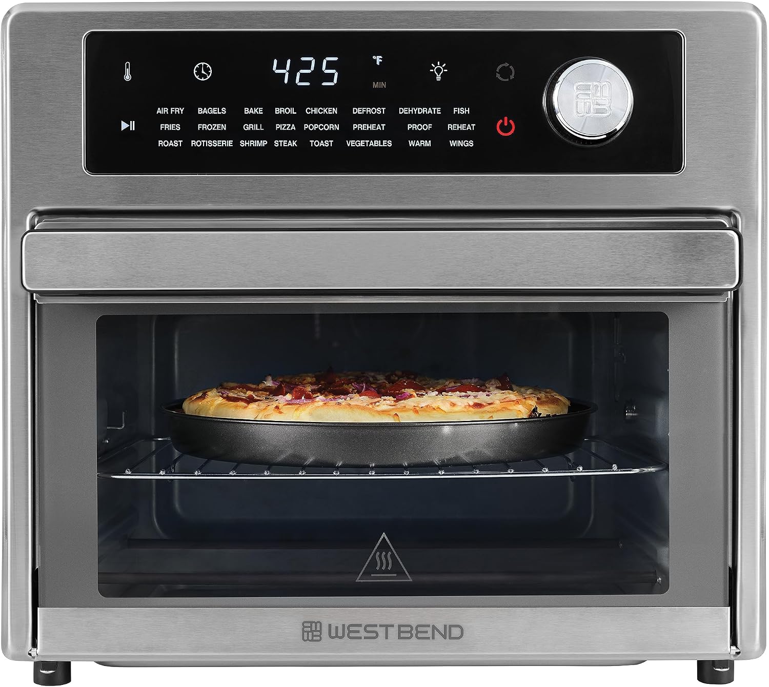 West Bend XL Air Fryer Oven 26-Quart with Digital Controls Easy-View Door and 24 Cooking Presets, Includes Nine Accessories, 1700-Watts, Metallic