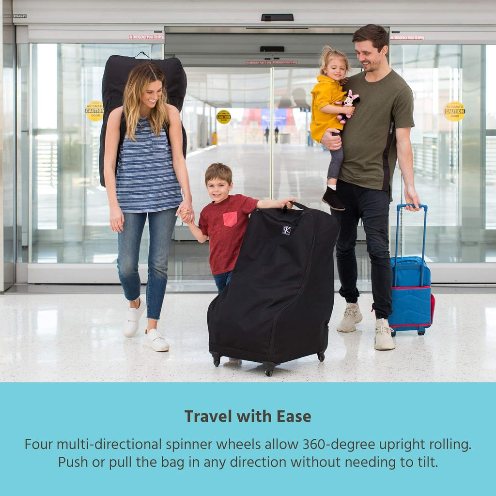 J.L. Childress Spinner Wheelie Padded Car Seat Bag- Travel Bag for Airplane, Fits Most Baby & Infant Car Seats, Boosters, & Carriers, Airport Accessories for Gate Check or Baggage Check- Deluxe, Black