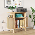 Fiogmub Round Printer Stand with Charging Station & USB Ports, 35.4 x15.7 x 30 Inches Large Printer Table 3 Tier with Storage Shelf for Home Office (Oak)