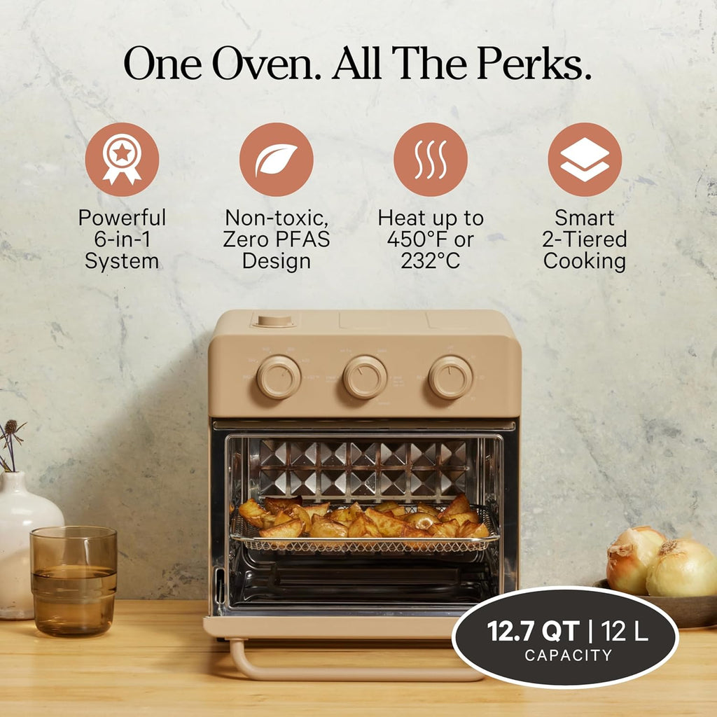 Our Place Wonder Oven | 6-in-1 Stainless Steel Air Fryer Toaster Oven Combo with Basket, Rack, Pan & Tray | Compact 13 QT Countertop Capacity - Toast, Roast, Bake, Reheat, Broil & Steam | Steam