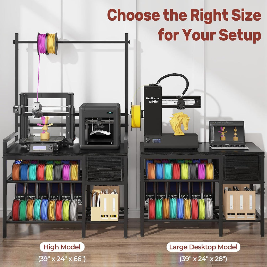 3D Printer Stand with Filament Storage – Tall 66' Heavy Duty Metal 3D Printer Table with Power Hub, Drawer & X-Bracket Stability for Workshop, Studio, Office