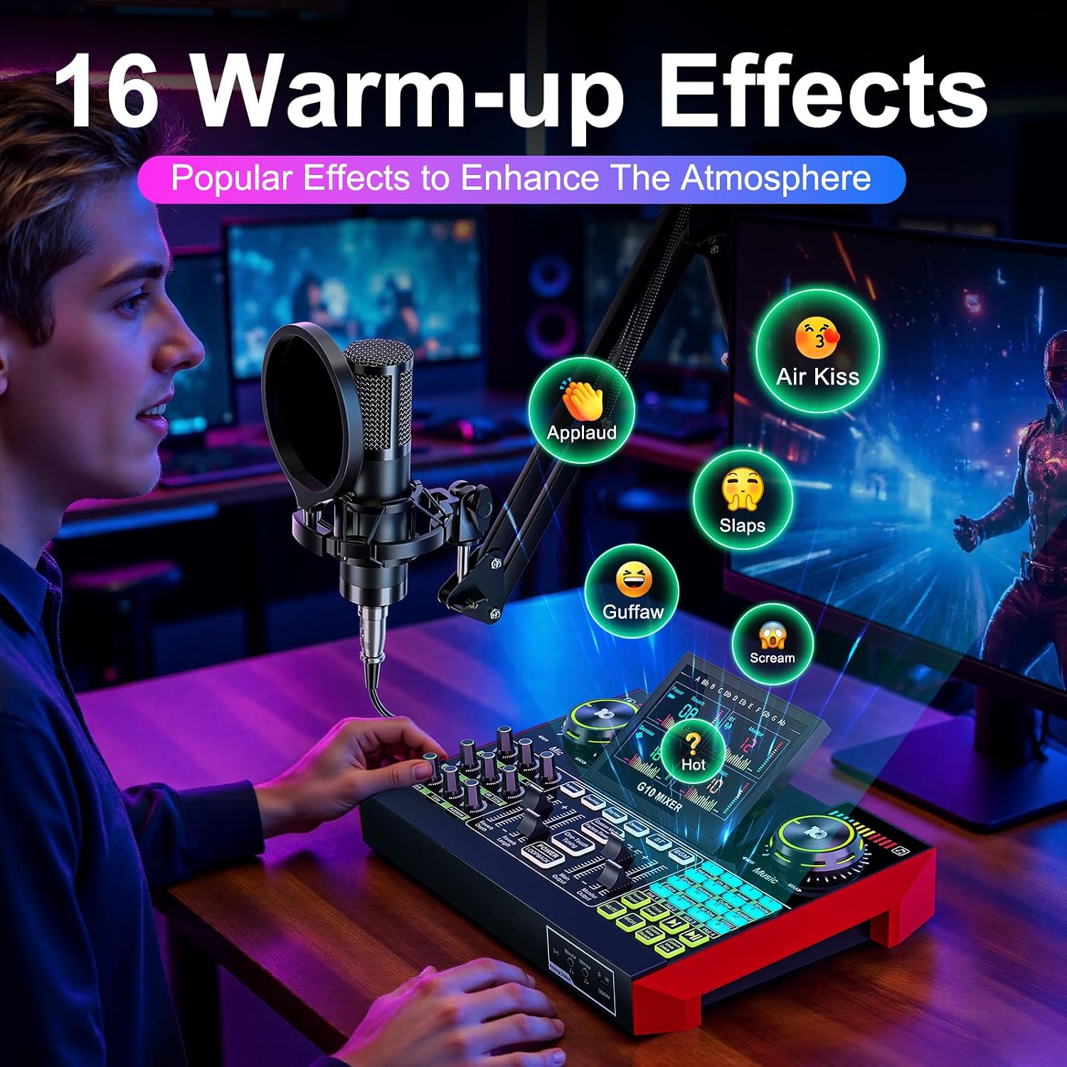 Podcast Equipment Bundle with 3.5mm BM800 Condenser Microphone for Pc/Phone Live Streaming Singing Gaming, Podcast Microphone Bundle with Live Sound Board Audio Mixer,Voice Changer, Denoise,DJ Sets