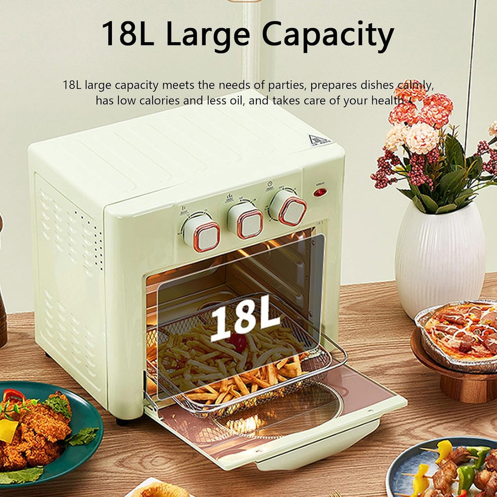 Household Multi-function Oven, 18L Electric Air Fryer Oven with 3 Mechanical Knob, 100-210℃ Air Fryer Toaster Oven Combo with Temperature Control & Timer, 360° Hot Air Circulation green