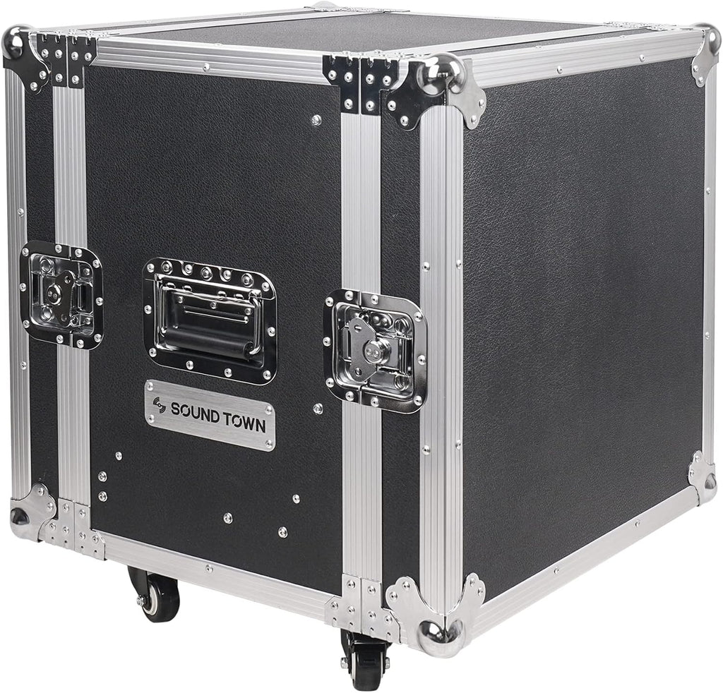 Sound Town 8U Rack Case with 2U Rack Drawer, Casters, for 19' Amps, Mixers, Microphone Receivers (STRC-8U2DR)