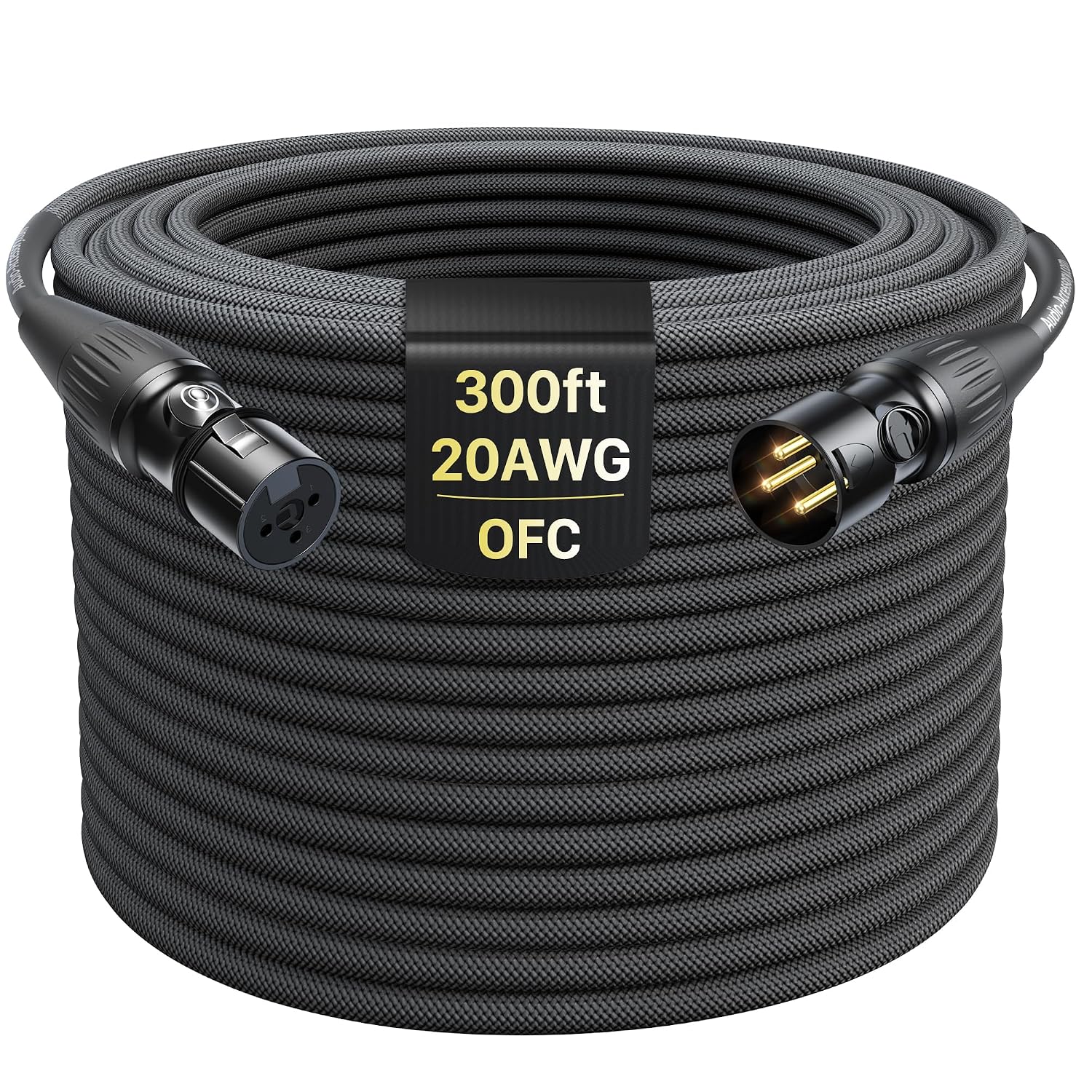 XLR Cables 300ft 1 Pack, Professional Gold-Plated Rean Connectors from Neutrik, Kevlar-Reinforced Nylon Braided Microphone Cable, Mic Cable, Durable Shielded and Balanced XLR Male to Female Cord