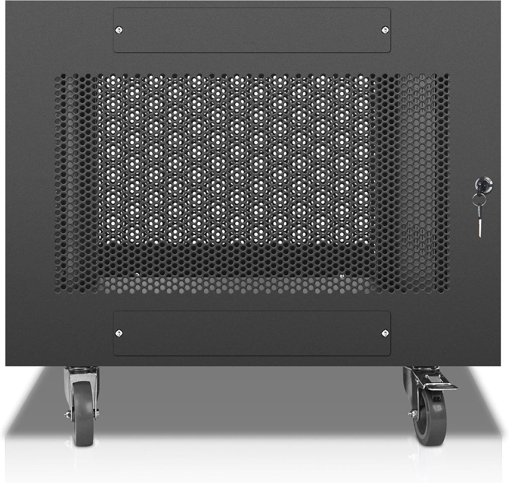 Sound Town 8U Universal Steel Rack, w/Mesh Doors, Locking Casters, Vented Side Panels for Audio Video, Server and Network Equipment (STRK-M8UWD)