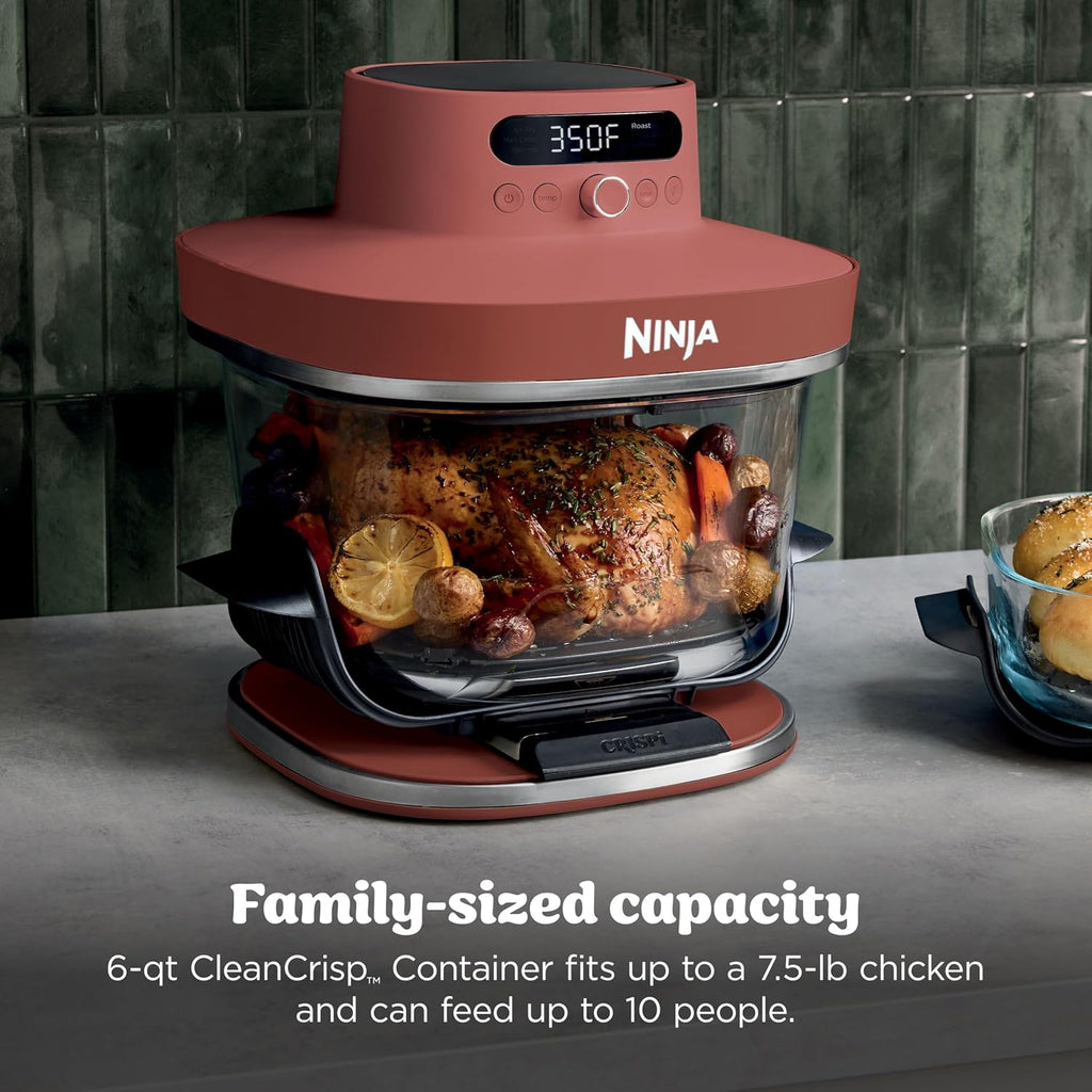 Ninja Crispi Pro 6-in-1 Glass Air Fryer | 450°F, Nontoxic, 6qt & 2.5qt Containers & Lids | Microwave, Freezer, Dishwasher Safe | Max Crisp, Air Fry, Bake, Roast, Recrisp, Dehydrate | Amber, AS101OR
