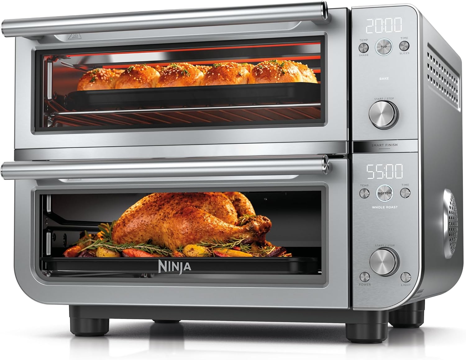 Ninja Double Oven Pro Smart XL Countertop Oven & Air Fryer | 30.2 Qt Capacity |12-in-1 Versatility with Smart Finish & DualZone Tech to Cook 2 Meals at Once | Fit up to 4.5lb Chicken | Silver | DCT821