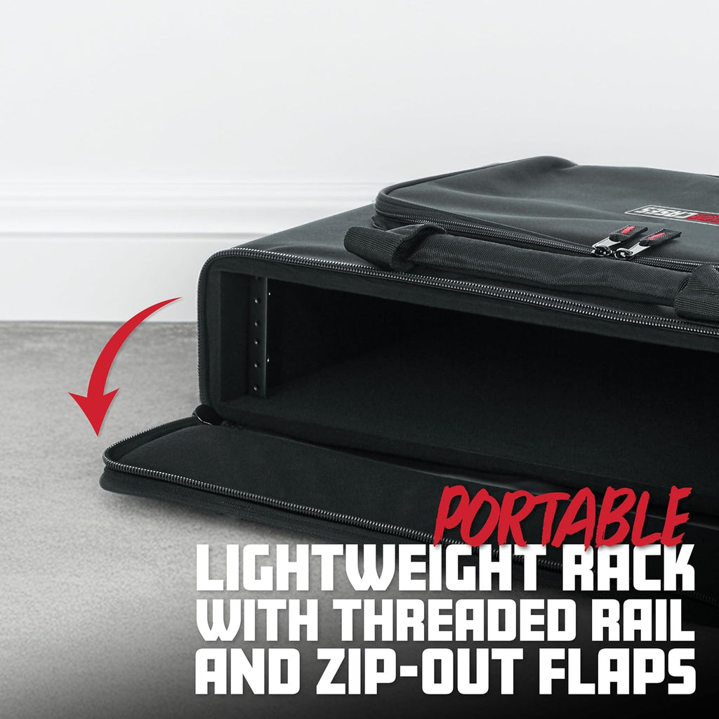 Gator Cases Portable 2U Rack Bag with 14' Rackable Depth, (GRB-2U)