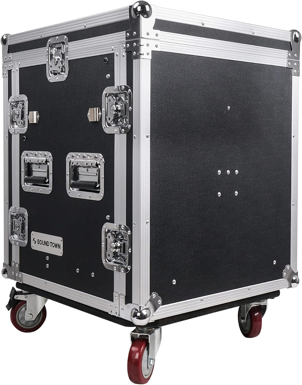 Sound Town 12U PA DJ Pro Audio Rack/Road ATA Case with 2U Drawer, 11U Slant Mixer Top, DJ Work Table, Casters, Pro Tour Grade (MR-DR12UT)