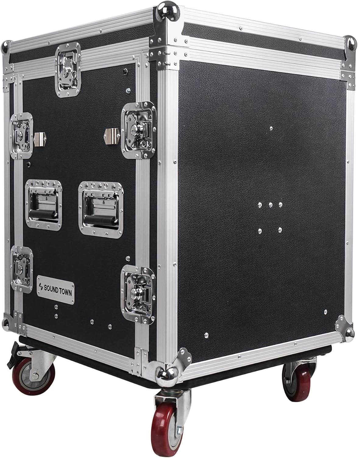 Sound Town 12U PA DJ Pro Audio Rack/Road ATA Case with 2U Drawer, 11U Slant Mixer Top, DJ Work Table, Casters, Pro Tour Grade (MR-DR12UT)