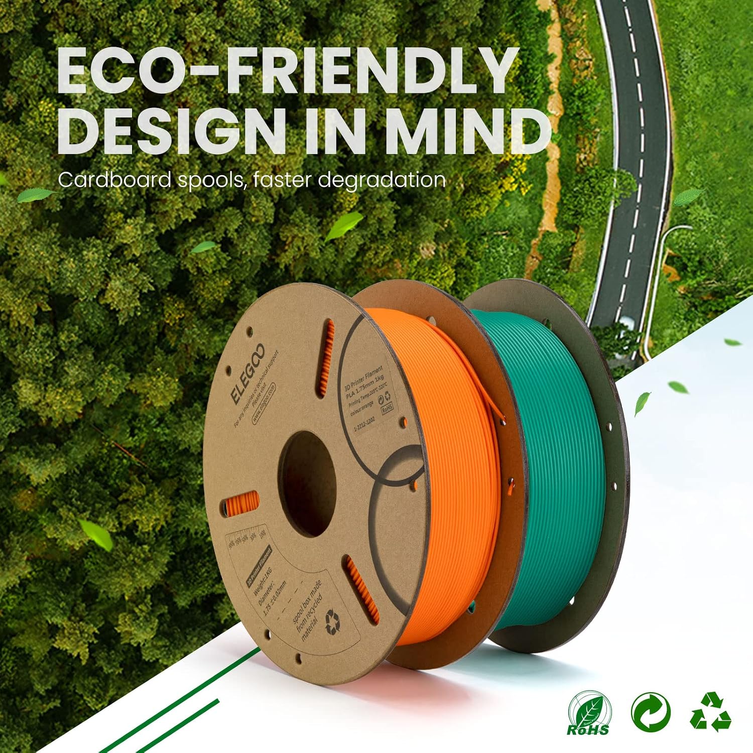 ELEGOO PLA Filament 1.75mm Black 10KG, 3D Printer Filament Bulk Dimensional Accuracy +/- 0.02mm, 10 Pack 1kg Cardboard Spool(2.2lbs) 3D Printing Filament Fits for Most FDM 3D Printers