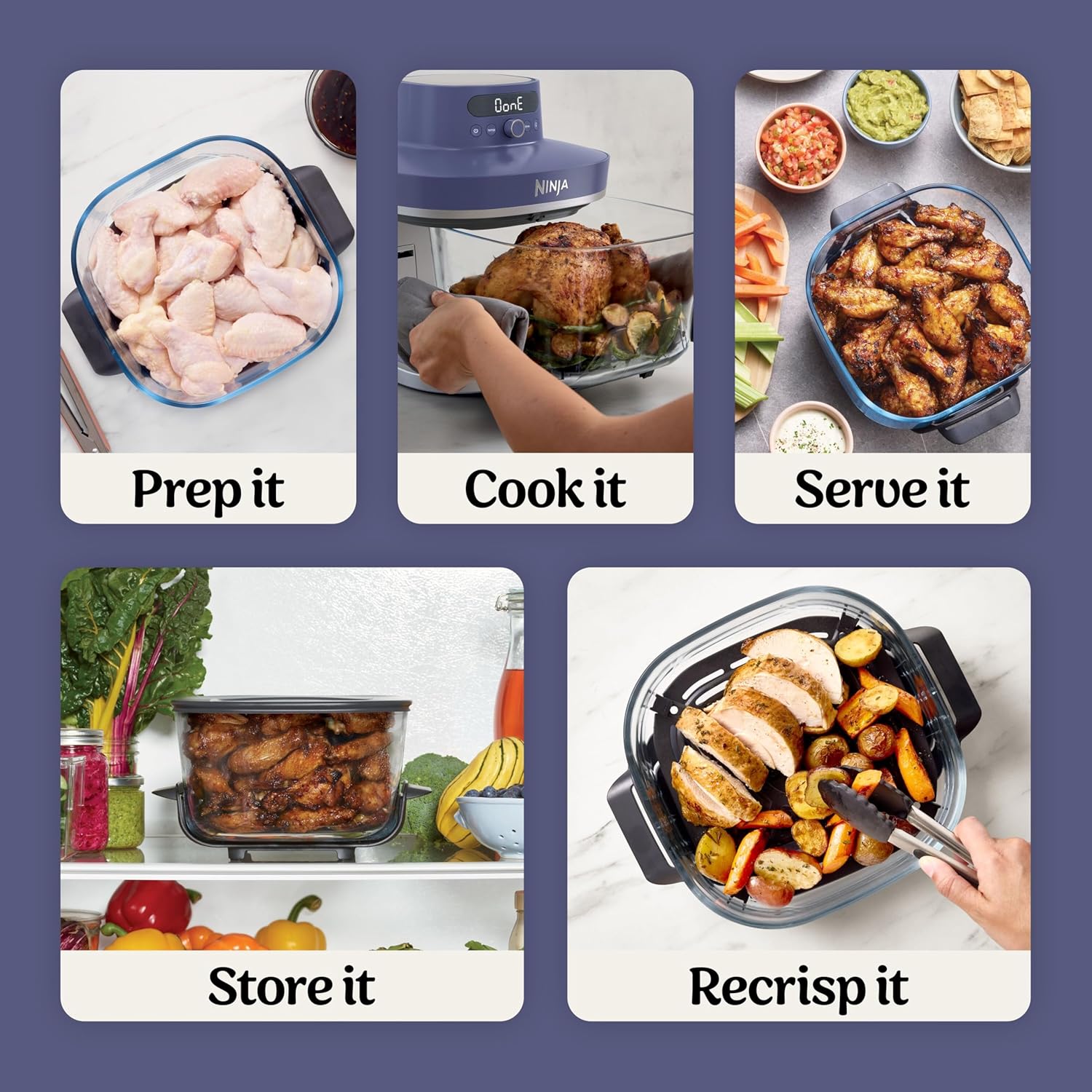 Ninja Crispi Pro 6-in-1 Glass Air Fryer | 450°F, Nontoxic, 6qt & 2.5qt Containers & Lids | Microwave, Freezer, Dishwasher Safe | Max Crisp, Air Fry, Bake, Roast, Recrisp, Dehydrate |Amethyst, AS101PU1