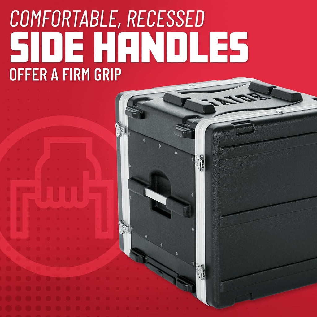 Gator Cases Lightweight Molded 10U Rack Case with Built-in Power Supply, Heavy Duty Latches, Retractable Tow Handle, and Recessed Wheels, 19.25' depth (GRR-10PL-US)