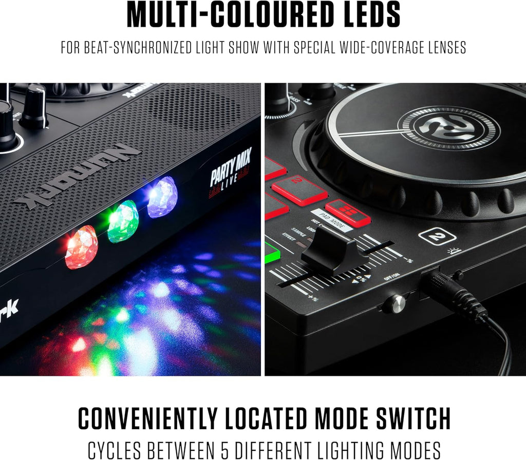 Numark Party Mix Live DJ Controller with Speakers, Lights, 2 Decks, Mixer, Audio Interface and Serato Lite