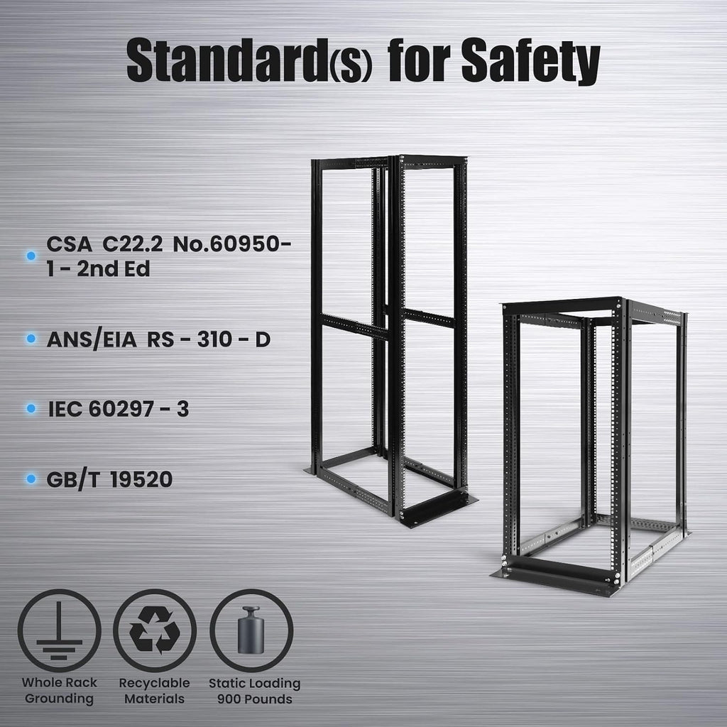 Raising ELECTRONIS 24U 4 Post Open Rack Frame Rack Enclosure 19 Inch Adjustable Depth Aluminum UL Certified
